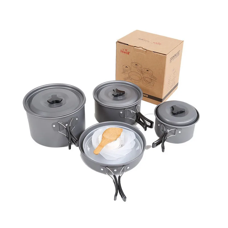 

Outdoor Camping Hiking Cookware Tableware Picnic Backpacking Cooking Bowl Pot Pan Cooker Set 4-5 People Kettle Camping