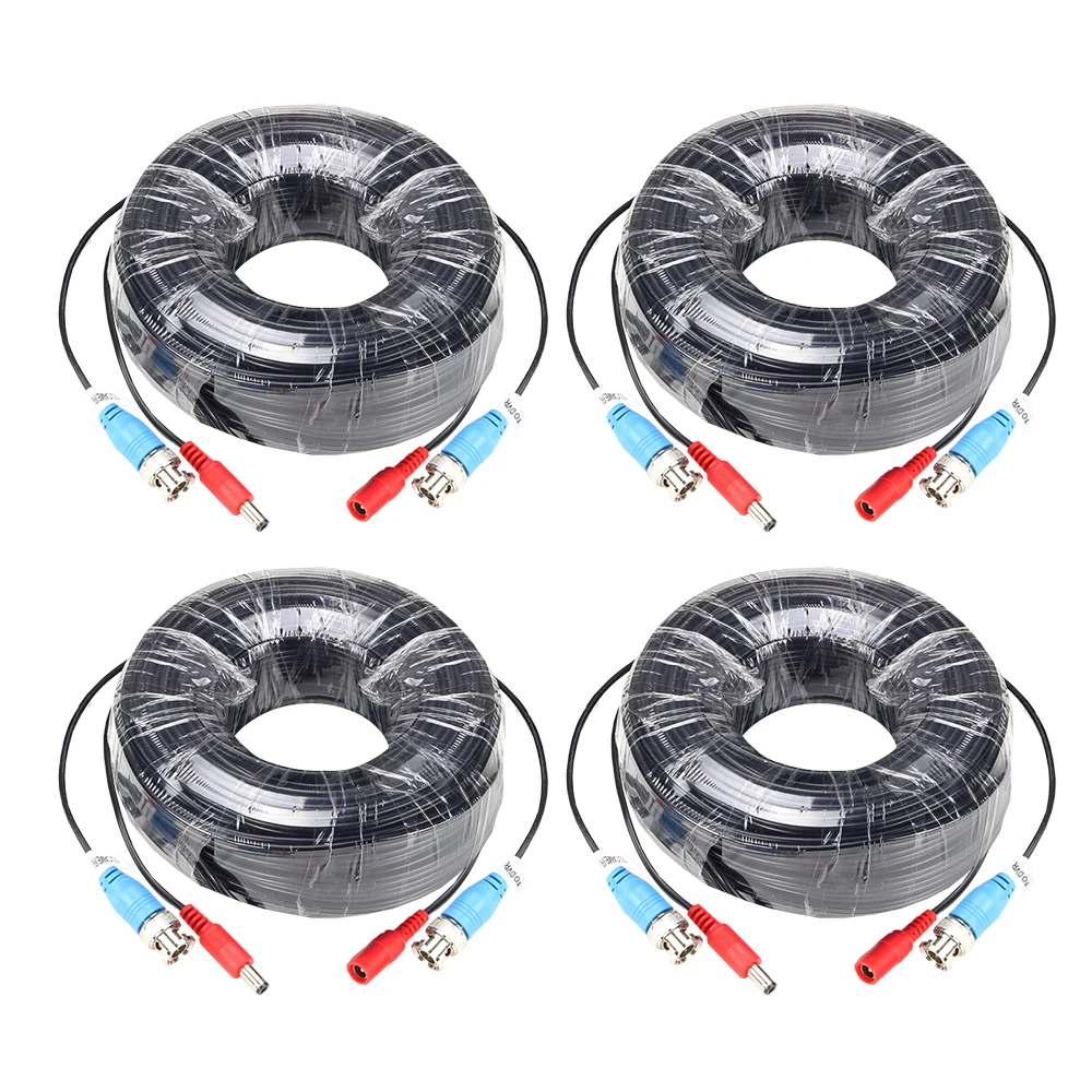 ZOSI 4-Packed 18M/60 Feet BNC Video Power Cable For CCTV Camera DVR Security System Black Surveilla - 32767862526