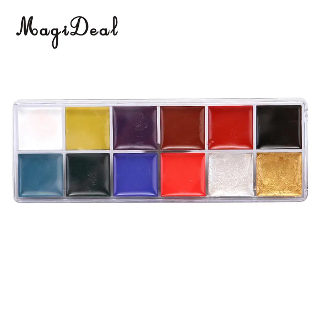 12 Color Safe Non-Toxic Oil Based Face Body Art Paint Palette Cosmetics with 10pcs Painting Brush for Party Fancy Dress Makeup