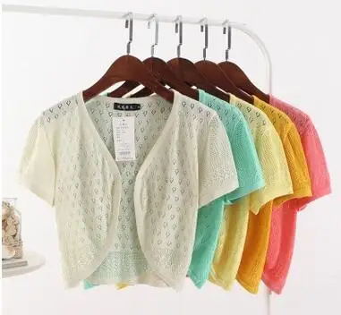 MLXSLKY летняя женская шаль с коротким рукавом тонкий кардиган модная кружевной