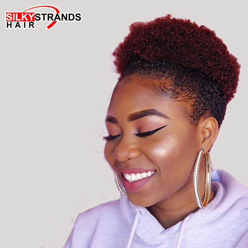 Synthetic Short Afro Puff Ponytail Silky Strands 13colors African