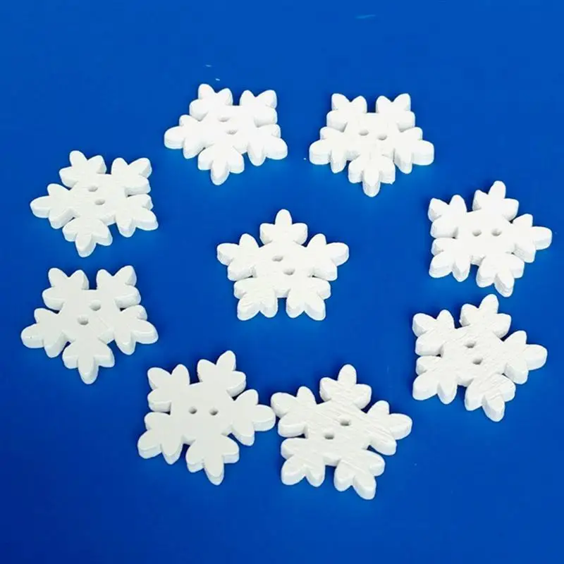 50pcs Christmas Holiday Wooden Collection Snowflakes Buttons Snowflakes Embellishments 18mm Creative Decoration