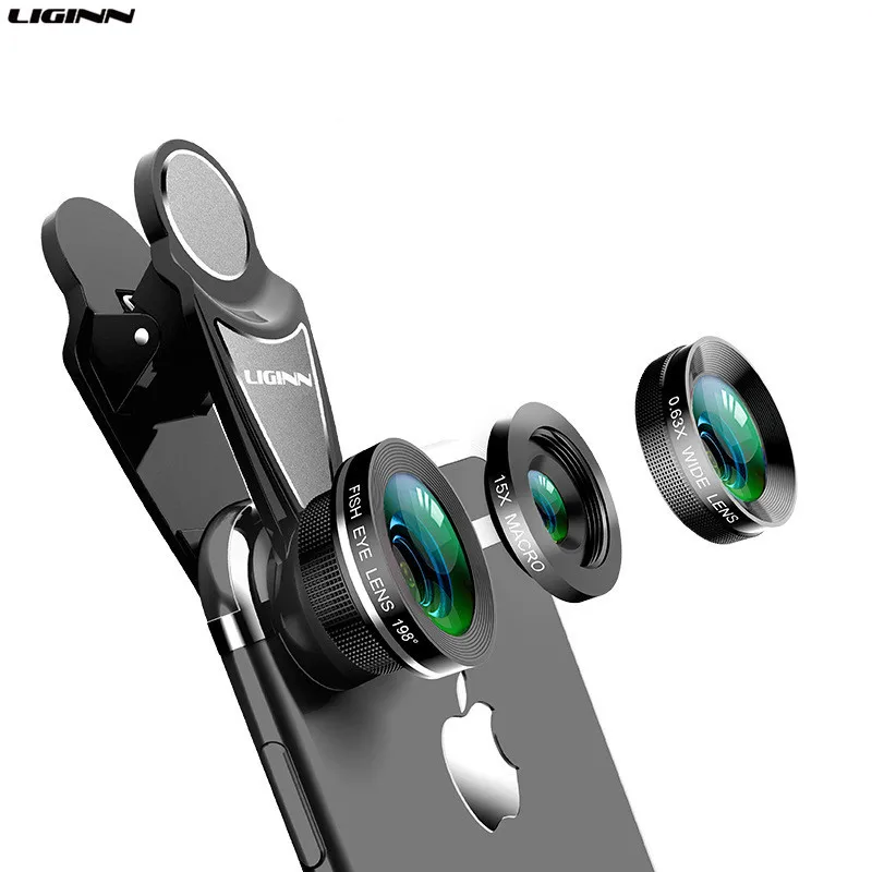 LIGINN 3 в 1 комплект для объектива камеры телефона рыбий глаз 0.63X широкоугольный 15X макро объектив для iPhone X 8 7 Plus Nokia 6 5 Мобильный объектив L-313