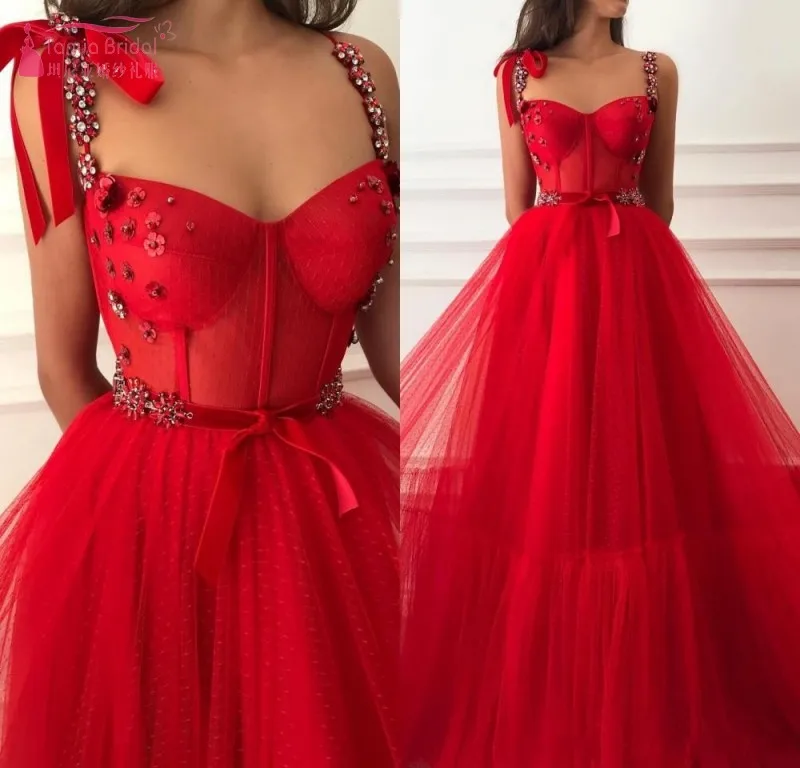 

Princess Red Crystals Cheap Long Prom Dresses 2019 Tulle Cheap Red Arabic African Girl Pageant Formal Evening Dress JQ187