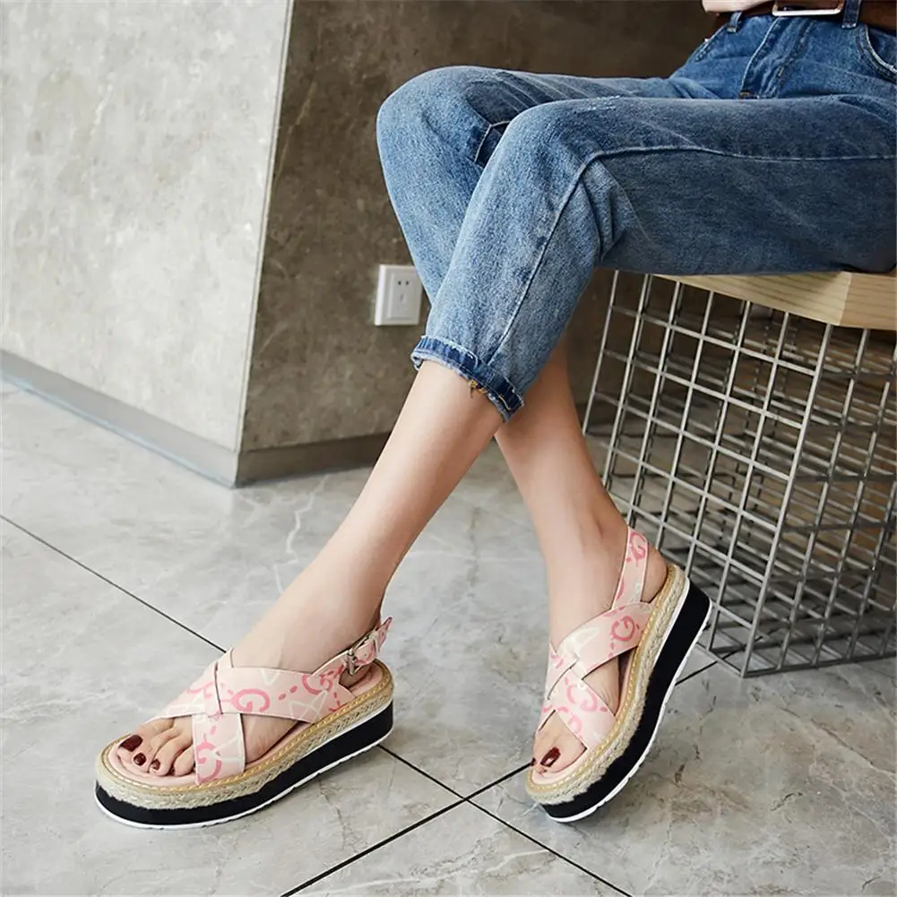 

2019 INS Hot Print Sandals Women Summer Cow Leather Platform Leisure Student Sandals Women Casual Shoes Woman