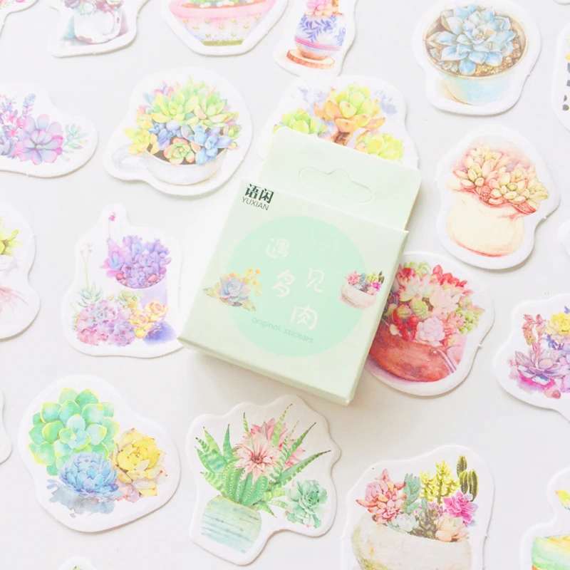 

1 Box Fresh Green Cactus DIY Decorative Stickers Phone Bottle Decor Label Stickers Decoration for Gift Bag Box Envelope