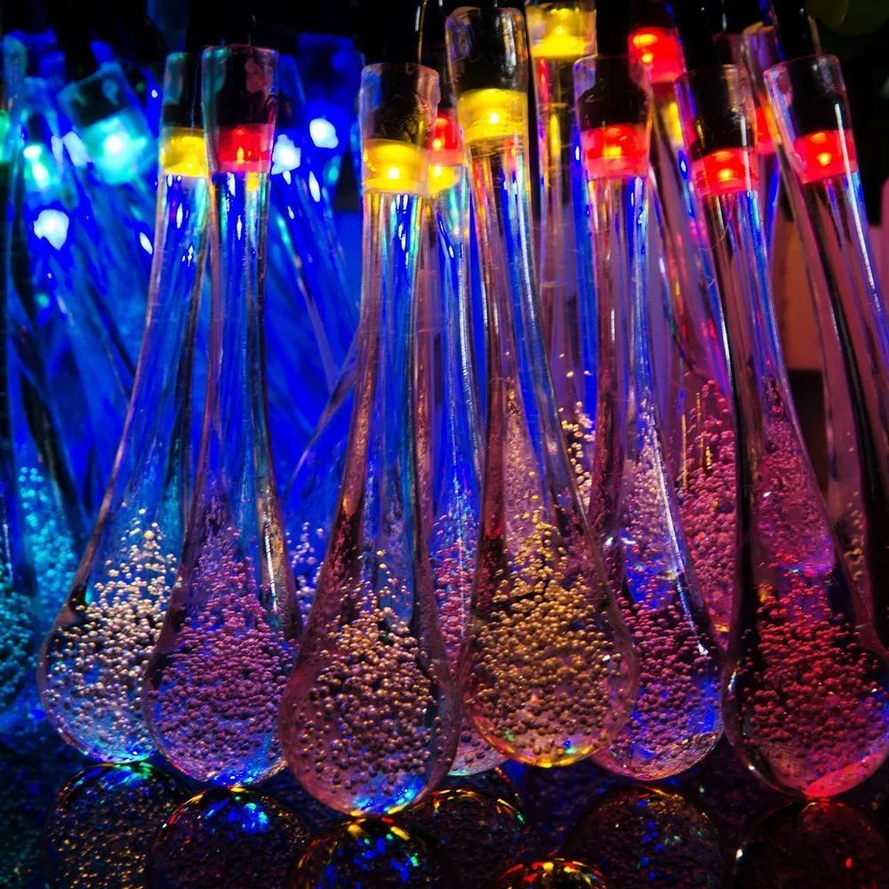 6M 30Leds Solar String RGB Waterproof Water Drop Rain Holiday Light Garden Street Christmas Tree Decoration Home Decor Strip