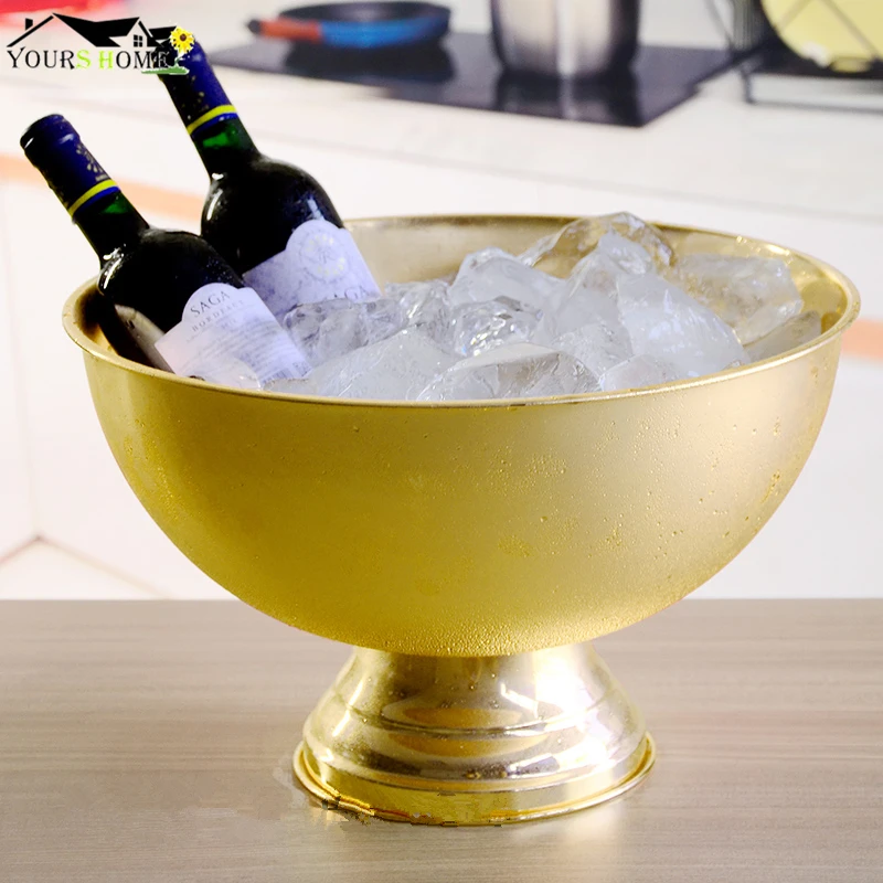 1 Pcs 13L Bucket Champagne 304 Stainless Steel Ice Bucket Granule Tube