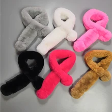 Искусственной меховой воротник зимний шарф Для женщин искусственная трикотажные Рекс кролика шарфы меховой шарф зиму обертывания