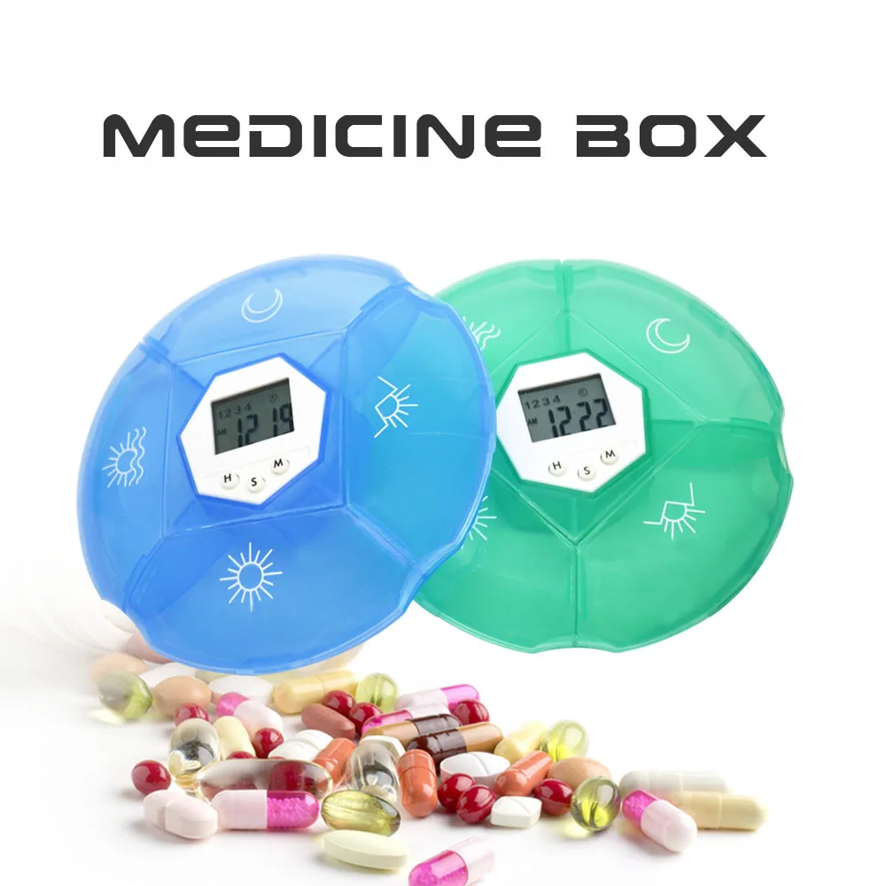 Еженедельный цифровой Круглый 7 Дней Pill Box случае Таймер Будильник Напоминание