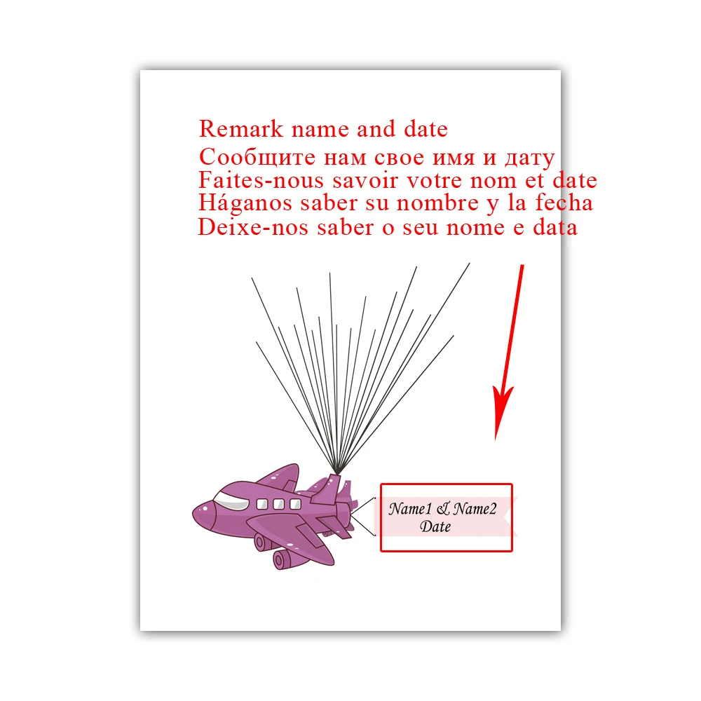 Фиолетовый самолета Холсте Свадебный подарок отпечатков пальцев Подпись Гостевая книга для Обручение вечерние свадебные Юбилей подушечка в комплекте