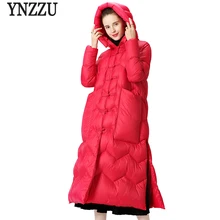 YNZZU, новинка, элегантный зимний женский пуховик, однотонный, раздельный, длинный, белый, гусиный пух, пальто, теплая Женская куртка с капюшоном, большие карманы, O436
