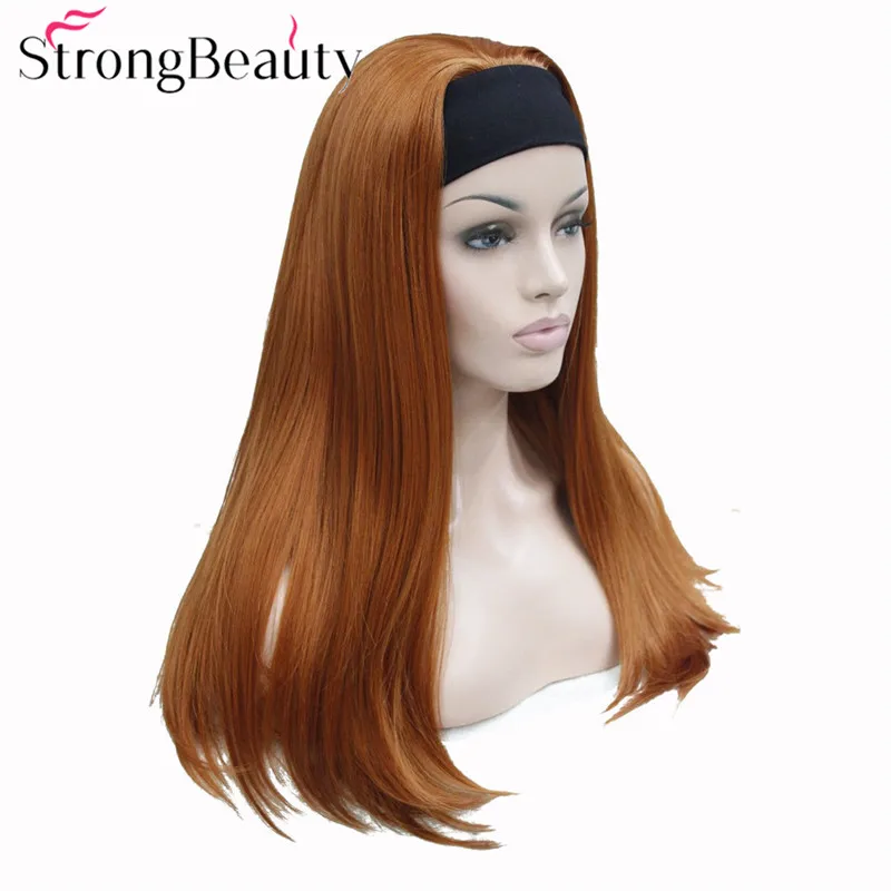 E-679B 130A  34 wig with headbands orange brown straight long women's half wig (5)