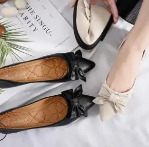 

2018 new pointed bow flat shoes comfortable soft bottom peas shoes