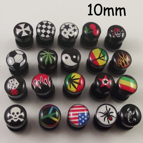 

2pcs 10mm Free Ship Logo Fake Ear Plug Acrylic Ear Expender Plug Barbell Fake Cheater Plug Tunnel Ear Stud Body Piercing Jewelry