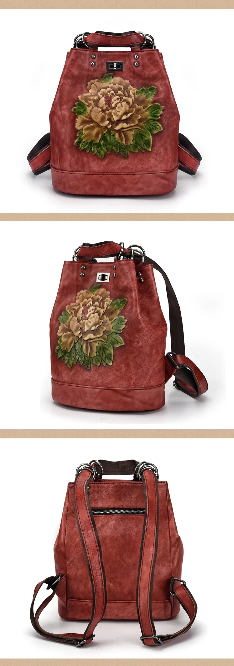 Рюкзак из натуральной кожи с цветочным принтом, сумка через плечо для путешествий, женский рюкзак из тисненой натуральной кожи