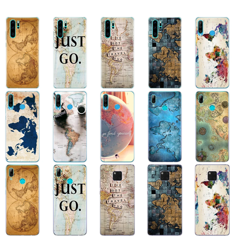 

Case For Huawei P30 PRO LITE back case for huawei mate 20 pro lite p smart 2019 plus World Map Travel Plans