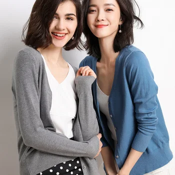 

2019 New Arrival Jinjiaxian Preppy Style Computer Knitted V-neck Full Regular Cardigans Button Solid Single Breasted Sta