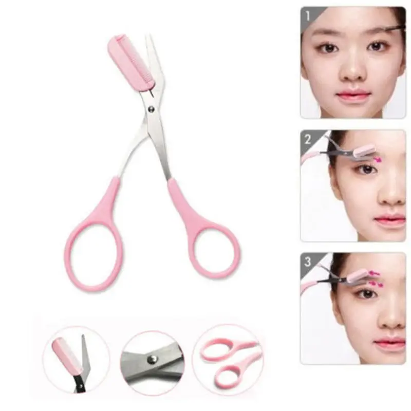 

Girl Lady Pink Eyebrow Trimmer Eyelash Thinning Shaving Comb Eyelash Hair Clips Scissors Shaper Eyebrow Grooming Cosmetic Tool