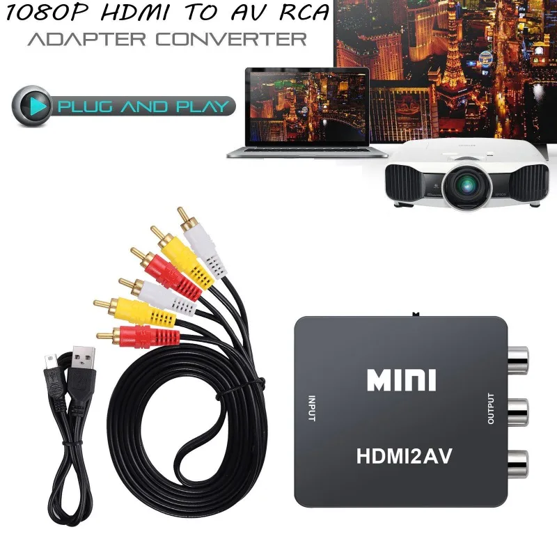 HDMI К AV скейлер адаптер HD видео конвертер коробка HDMI к RCA AV/CVSB L/R видео 1080P HDMI2AV Поддержка NTSC PAL