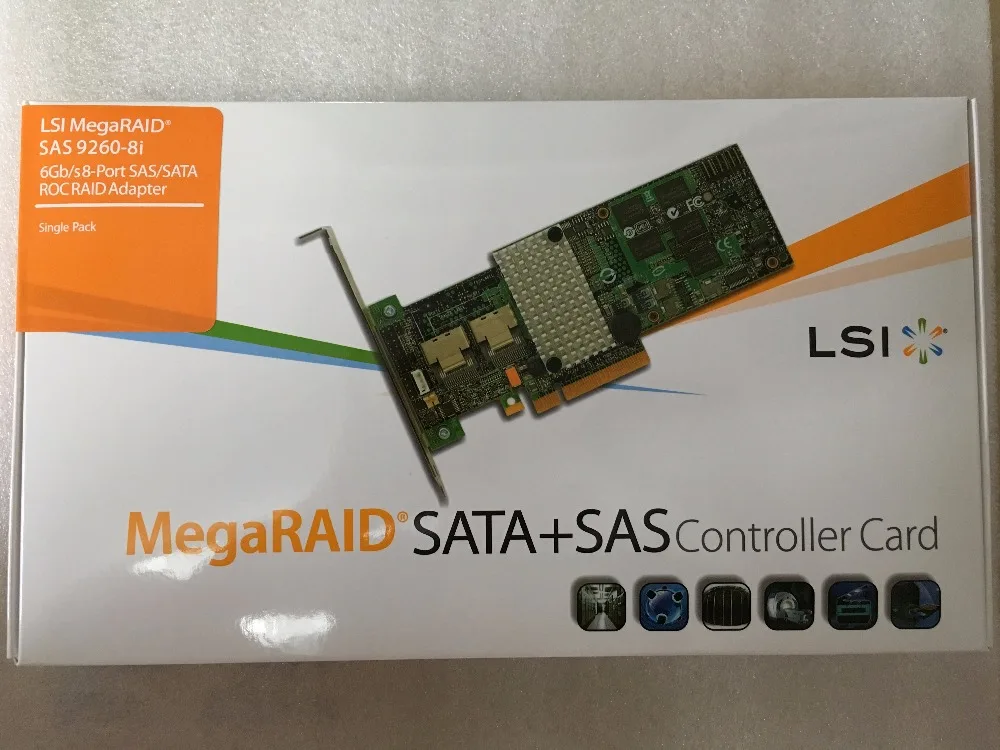 RaidStorage Avago LSI MegaRAID SAS 9260-8i LSI00198 8 портов 512 Мб кэш-памяти SFF8087 6 ГБ RAID0.1.5.6 PCI-E 2 0 X8 карта