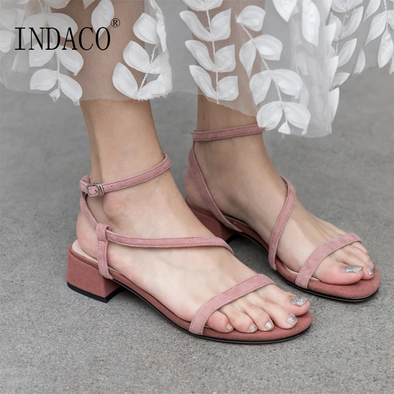 

2019 Shoes Woman Sandals Summer Shoes Lace Up Pink Black Sandals 3.5cm
