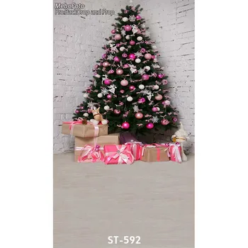 

Vinyl Christmas tree gifts white brick wall photography backdrops for kids family photo studio portrait backgrounds props