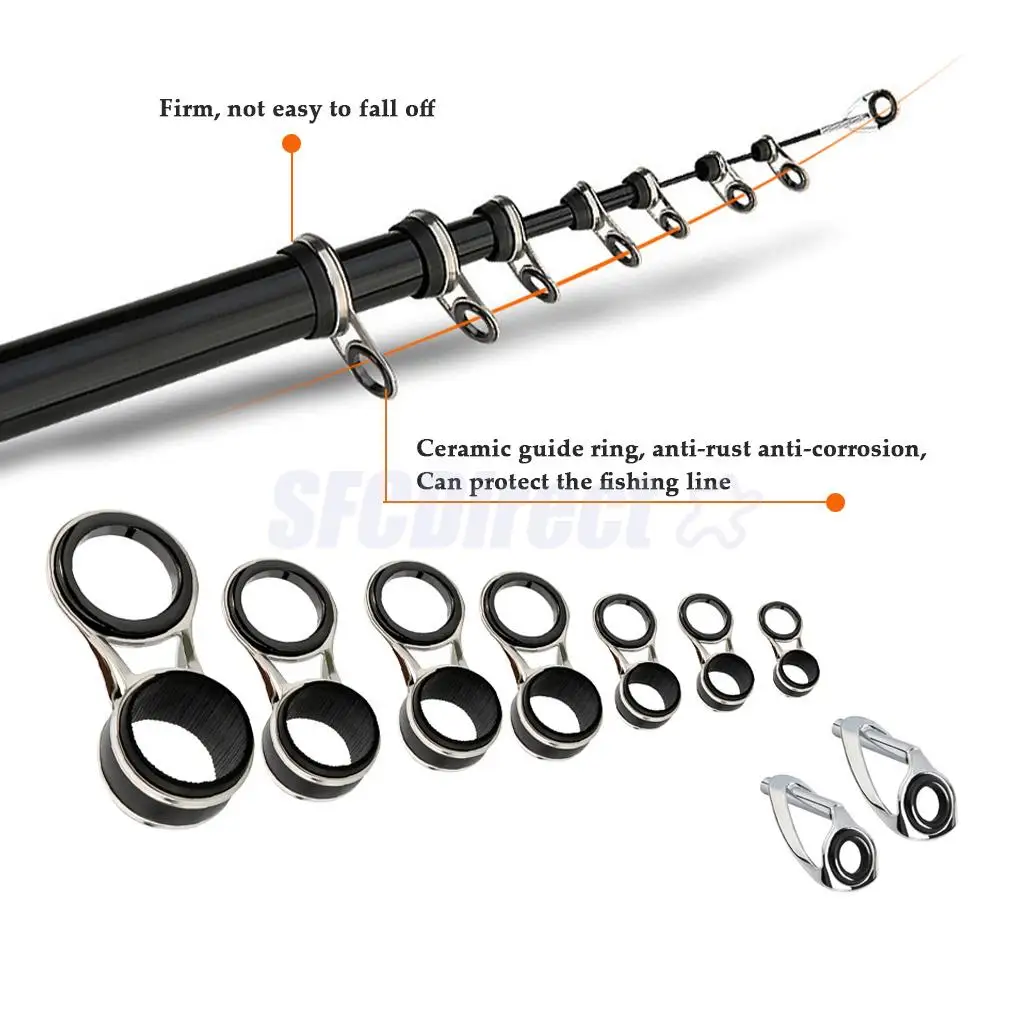 55Pcs/box Stainless Steel Fishing Rod Guides Rod Repair Kit DIY Eye Rings, Mixed 9 Sizes