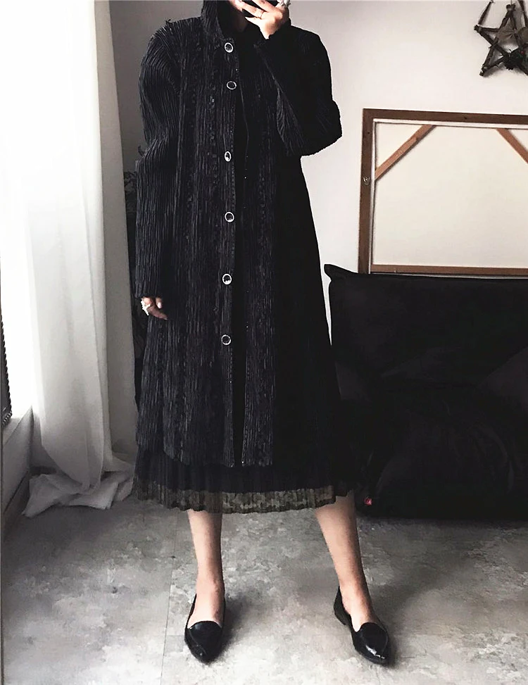 Miyake/Модная однотонная однобортная хлопковая куртка свободного кроя с воротником-стойкой и длинными рукавами
