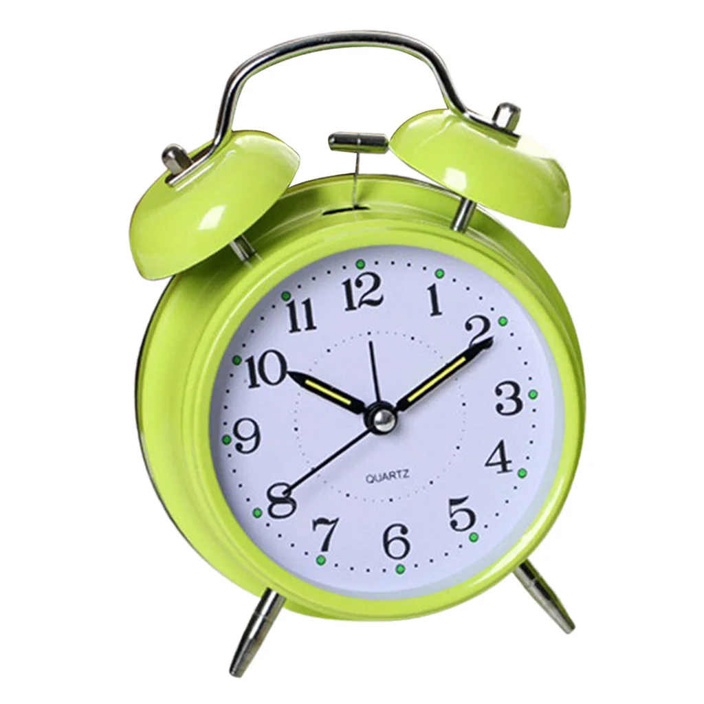 Twin Bell Alarm Clock Dial, Luminous, Battery Operated Loud Alarm Clock Green/Black/Pink/Blue