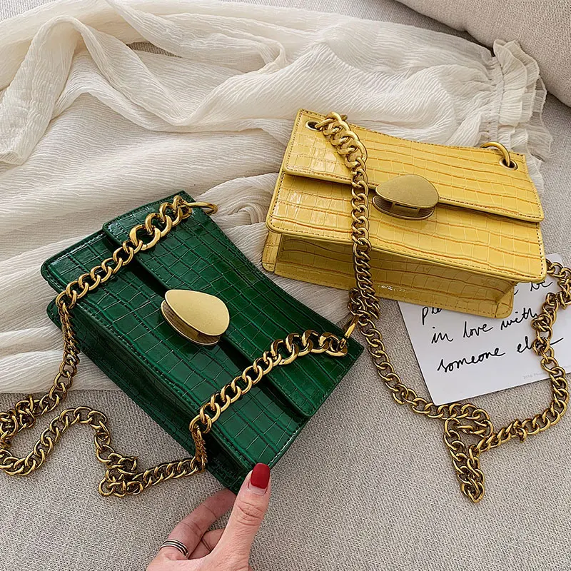 

High Sense Baggage Girls New Style Crocodile Chain Slant Square Bag with One Shoulder