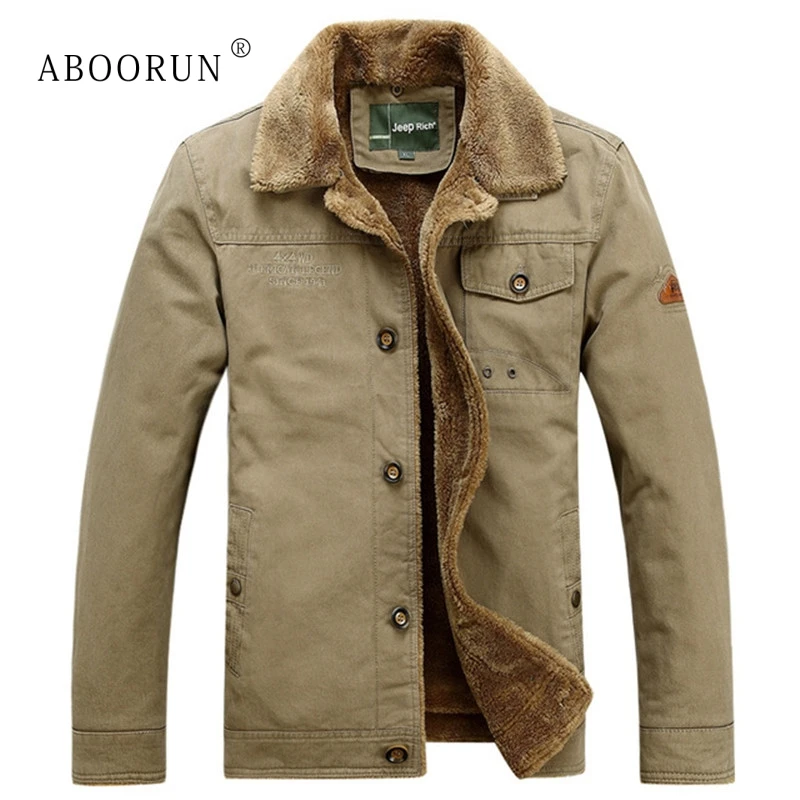 ABOORUN Military Mens Winter Jackets Khaki Army Thick Fleece Jackets