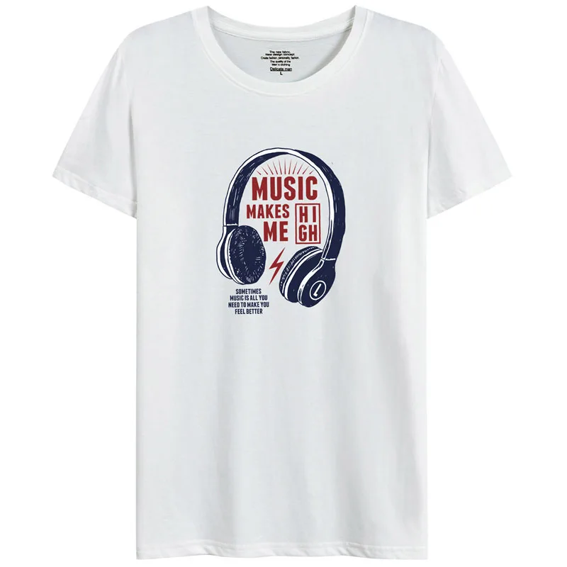 

Music Makes Me High Print Summer Plus Size Loose O-NECK Modal Short Sleeve Men Tshirt Fashion Casual