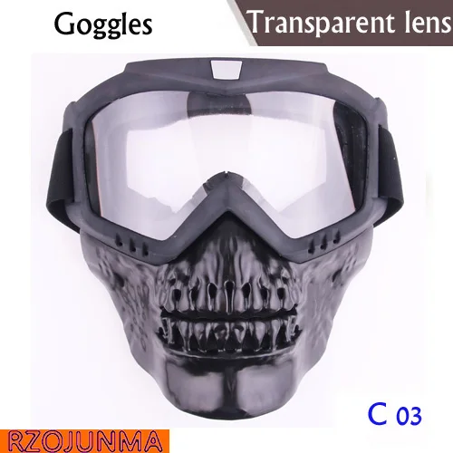 Прозрачный Крутой череп moto rcycle маска для лица с очками съемный модульный маска для глаз для винтажного открытого лица мотоциклетный шлем мото Casco - Цвет: Прозрачный