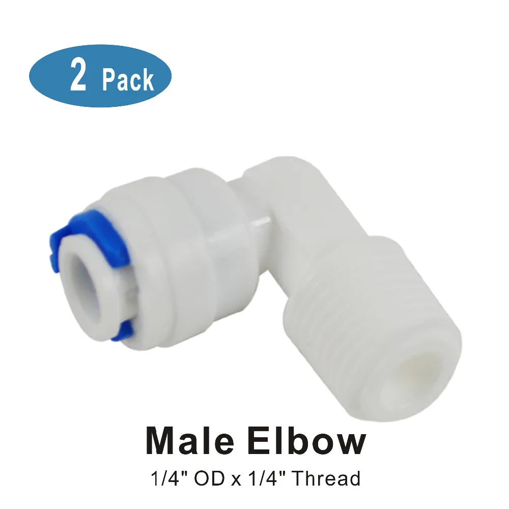 1/4-Inch Male Elbow Adapter Quick Connect Fitting Parts for Water Filters/Reverse Osmosis RO System - Pack of 2 50 75 100 gpd kitchen ro membrane reverse osmosis replacement water system filter purification water filtration reduce bacteria