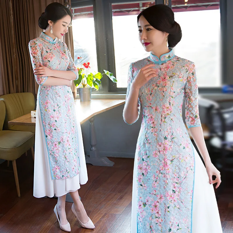 Long Cheongsams Dress Fashion Traditional Chinese Clothing for Women