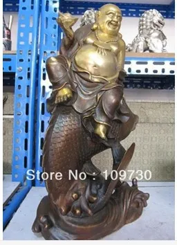 

00782 917" Tibet classic Bronze Maitreya Buddha Ride on Fish Statue