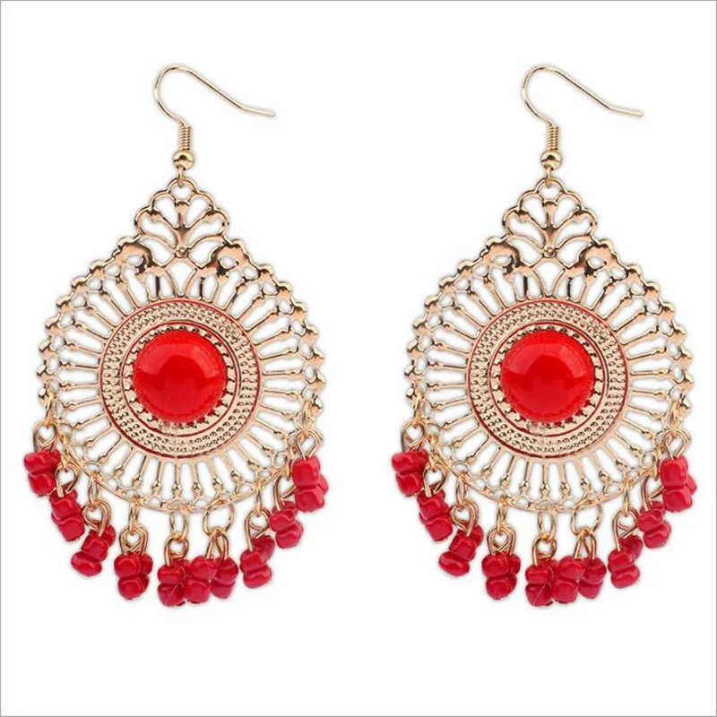 2017 fashion Pierced big Round earrings Bohemian style Resin bead drop