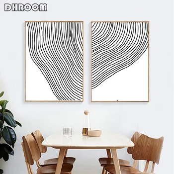 

Minimalist Abstract Canvas Painting Line Abstract Art Print Set of 2 Modern Wall Art Posters Black and White Decorative Picture
