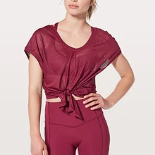 Сексуальная Спортивная женская блуза, свободная, для бега, фитнеса, футболка, светильник, быстросохнущая, с коротким рукавом, рубашка для йоги, женский спортивный свитер