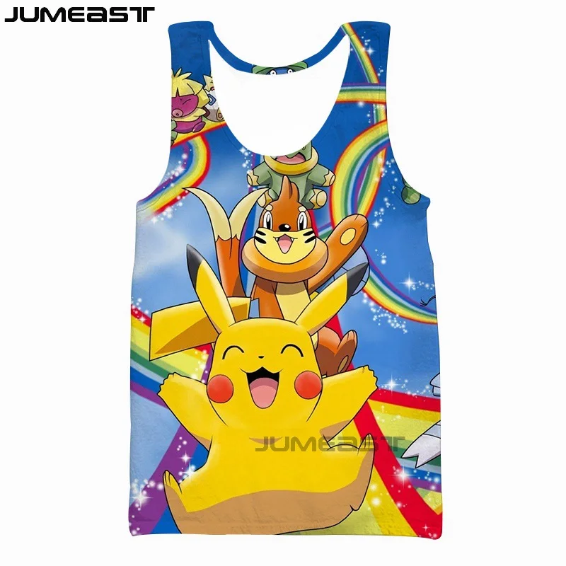 Jumeast бренд для мужчин/для женщин 3D печатных жилет Cartoom Покемон Пикачу короткий рукав Новая мода спортивный пуловер Лето безрукавки для