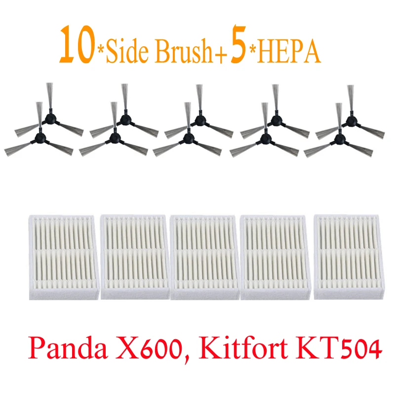 15pcslot Side Brush10+HEPA Filter5 for Panda X600 pet Kitfort KT504 Robotic Robot Vacuum Cleaner Parts (3)