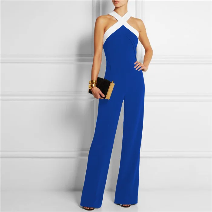 Self portrait New Jumpsuit women overall Black white stitching women's Halter sexy Hollow jumpsuit waist pants coveralls Rompers шорты комбинезон женский летний комбенизон комбинезон женский комбинезон купальники - Цвет: A1153Blue