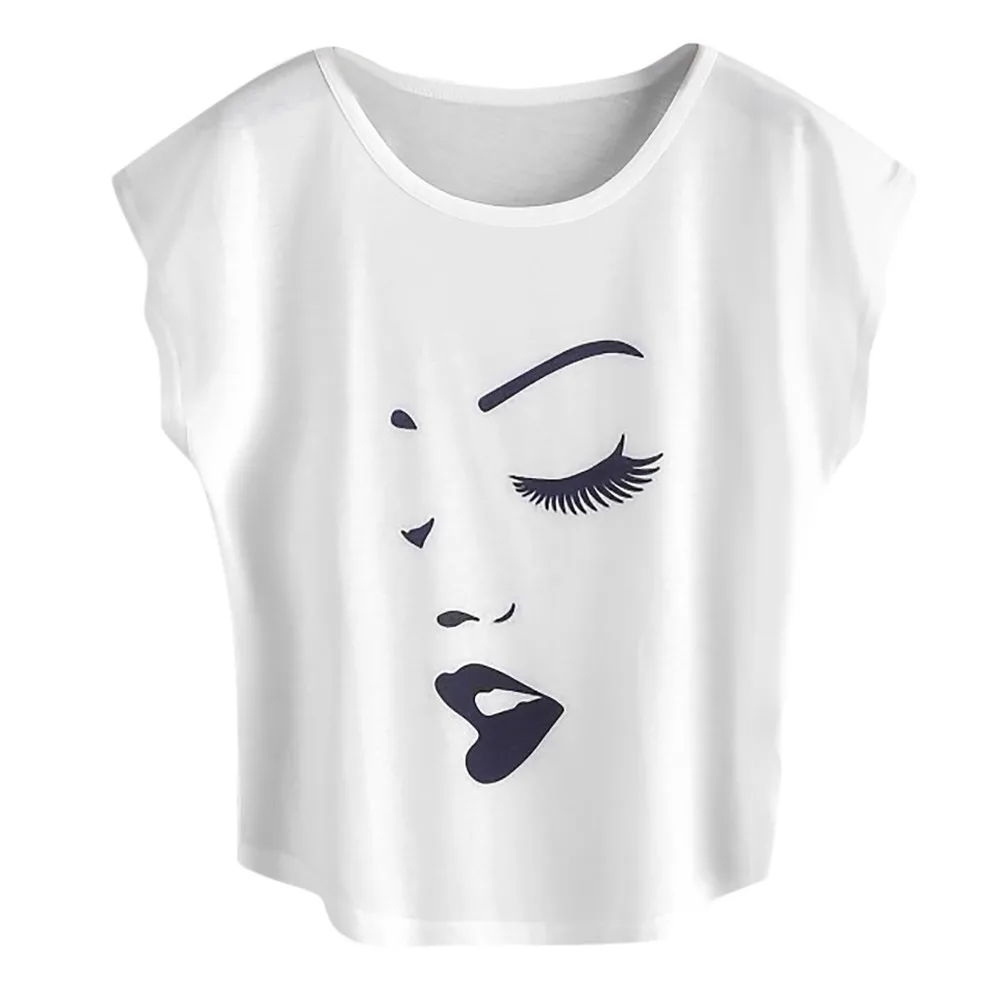 

T-shirt Women white black Casual Tees Short Sleeve Tops Fashion tshirts Human Face Print Summer Top Fit O Neck modis-30