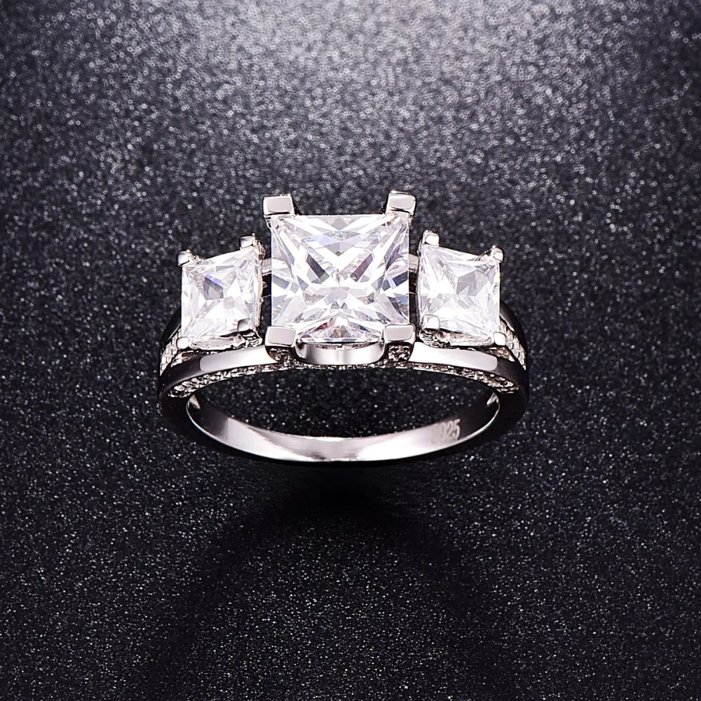 Jqueen стерлингового серебра 925 Роскошные свадебные Юбилей Обручение Ring 2.5 ct Ювелирные изделия 3 Камни anillos Mujer серебряное кольцо