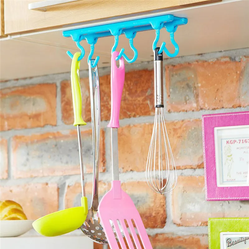 

Kitchen Rack Seasoning Ceiling Wall Cabinet Hanging Rod Storage Parallel 6 Hooks 4 Color