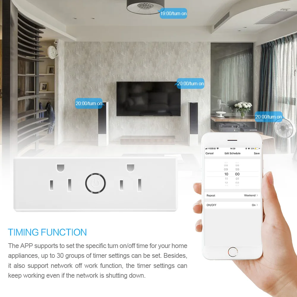 Умная розетка с двумя розетками, совместимая с Alexa Google Home IFTTT 15A Wifi розетка переключатель для Android IOS смартфон