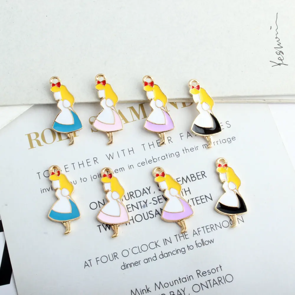 

Cute Enamel Girl 11*26MM Charm Alice in Wonderland Charms Necklace Pendant For DIY Necklace Jewelry Making Fittings