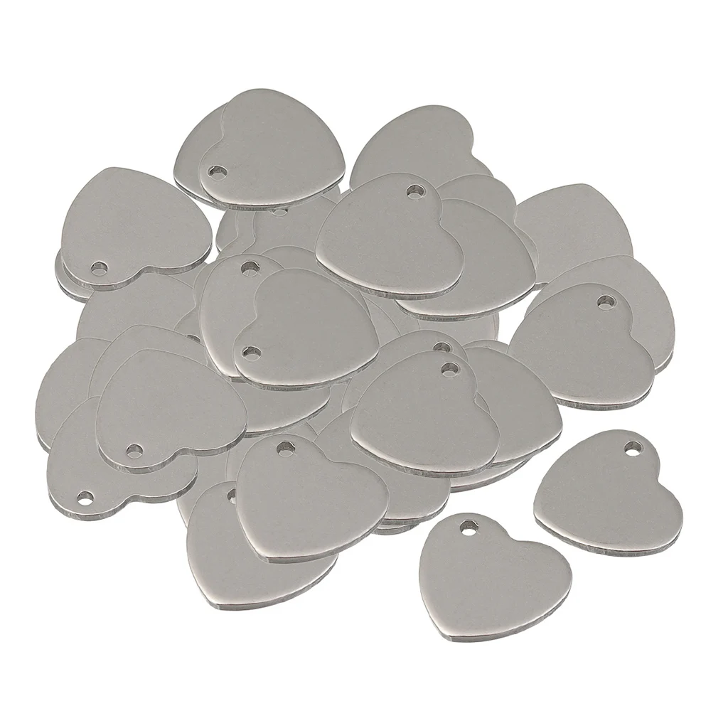 50 Pcs Stainless Steel Flat Heart Love Blank Coin Drop Stamping Charms Bail Pendants Jewelry Findings Blank Tags DIY Craft 14mm