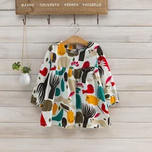 Платья для девочек с длинными рукавами Повседневные Весна для маленьких девочек хлопчатобумажное платье платья для девочек с рисунком животного платье Размер 234 От 5 до 8 лет